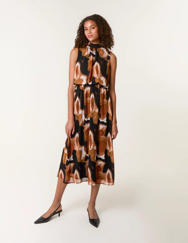 Blue Vanilla Sleeveless Puffball High Neck Printed Dress - 3