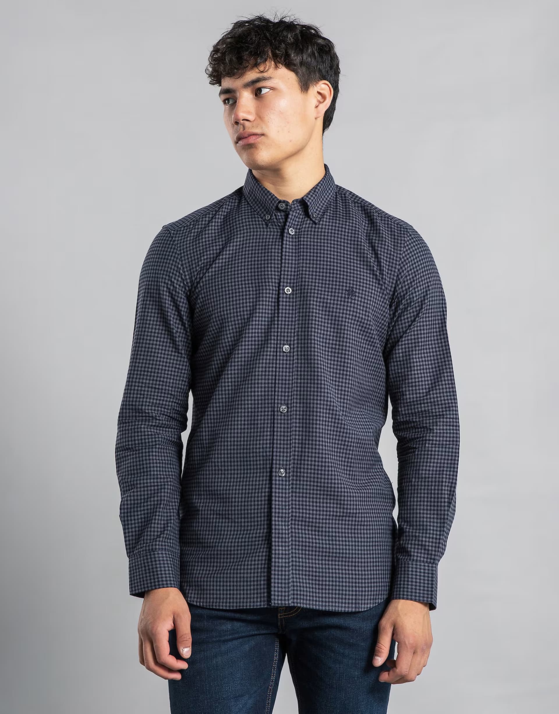 ASOS French Connection Cotton long sleeve gingham shirt in charcoal