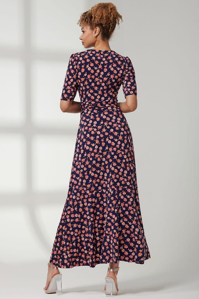 Jolie Moi Jolie Moi Women's Print Viscose Frill Hem Maxi Dress in Navy - 2