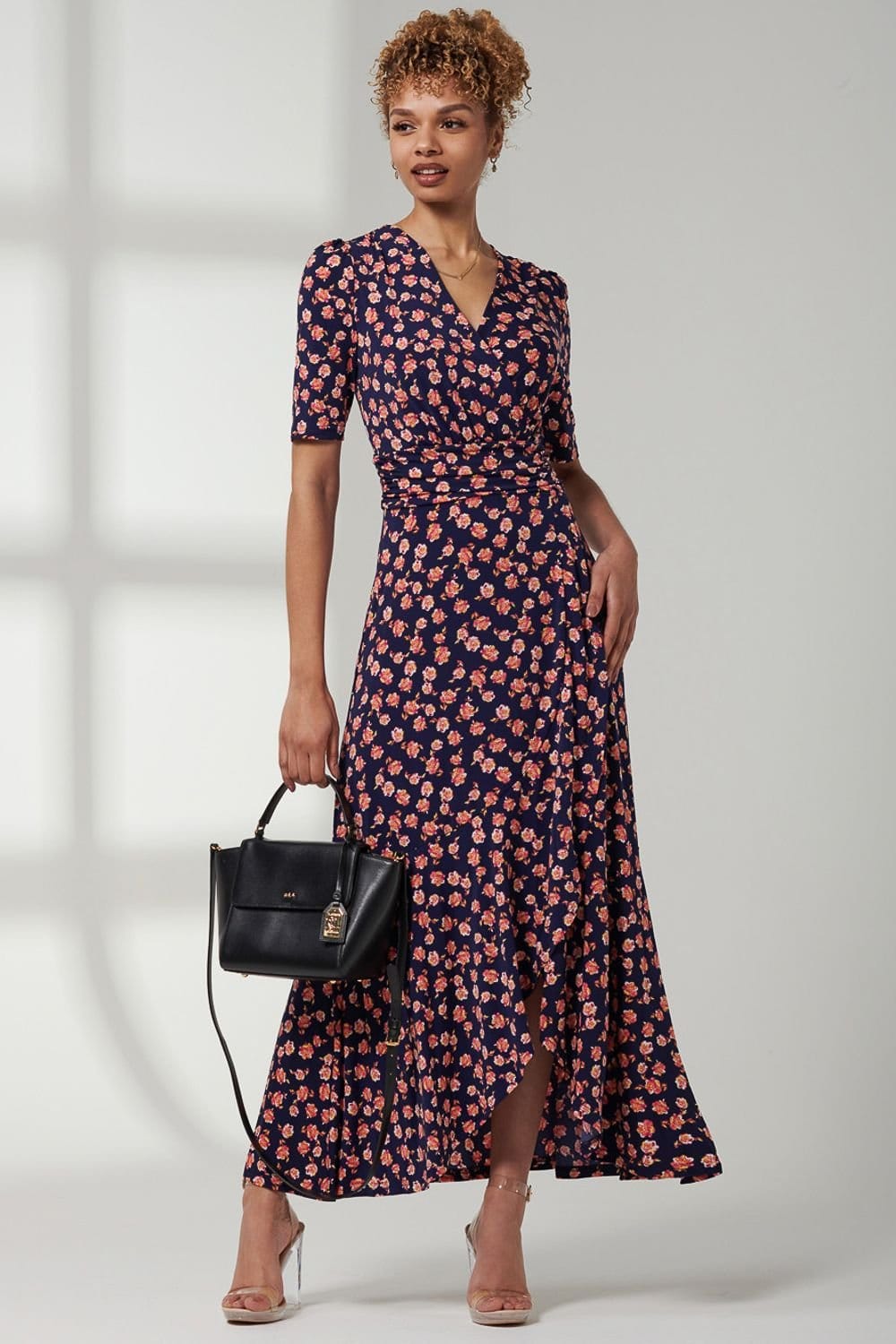 Jolie Moi Jolie Moi Women's Print Viscose Frill Hem Maxi Dress in Navy - 4