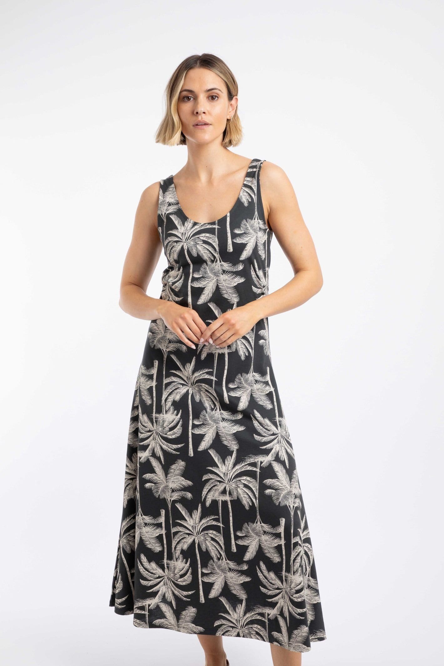 Weird Fish Black Palm Print Jersey Dress