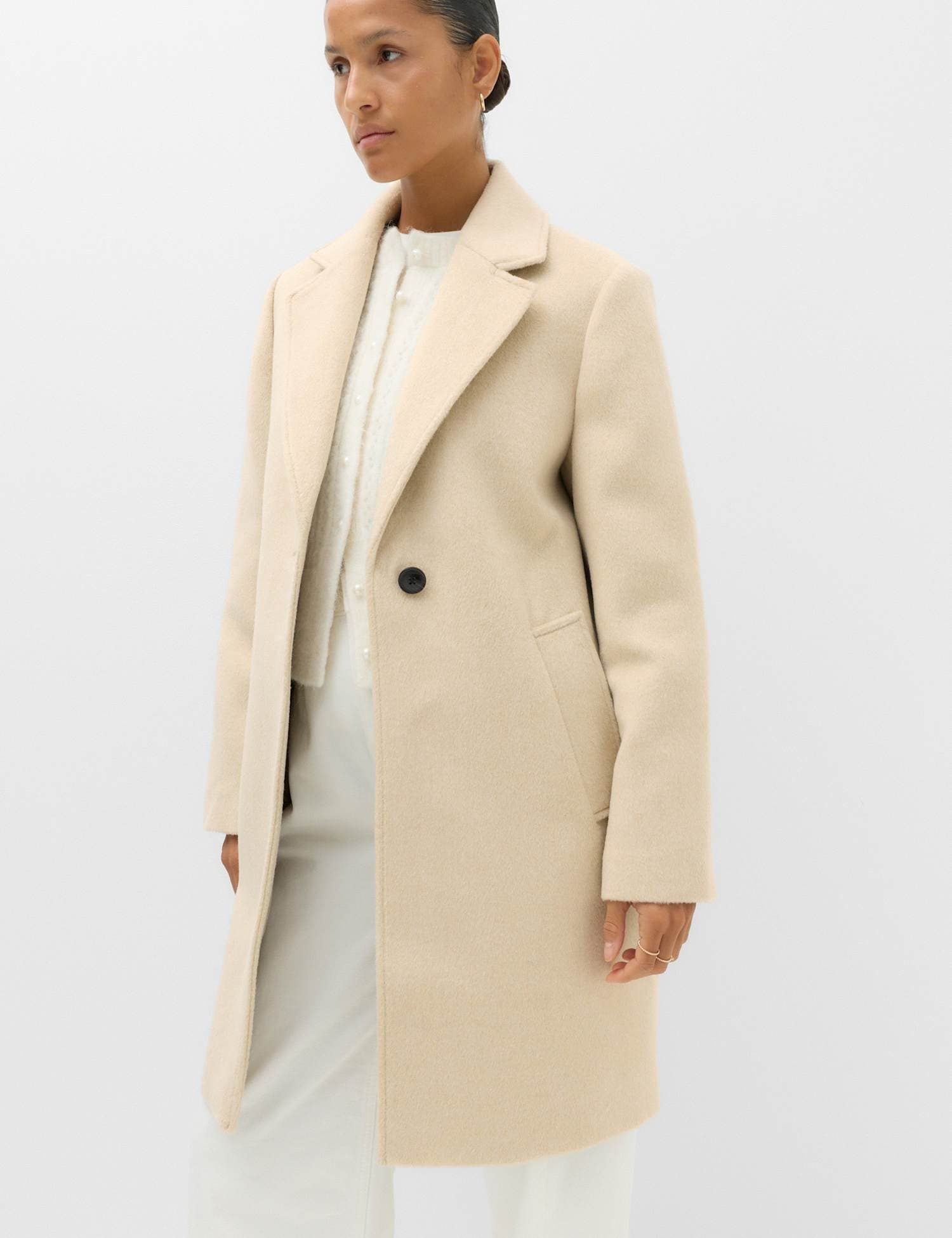 Marks & Spencer M&S Single Breasted Longline Coat Cream