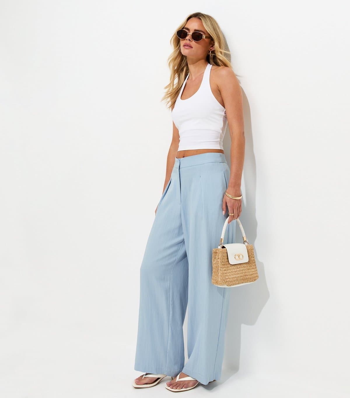 New Look Women's Petite Light Blue Tailored Wide Leg Trousers New Look