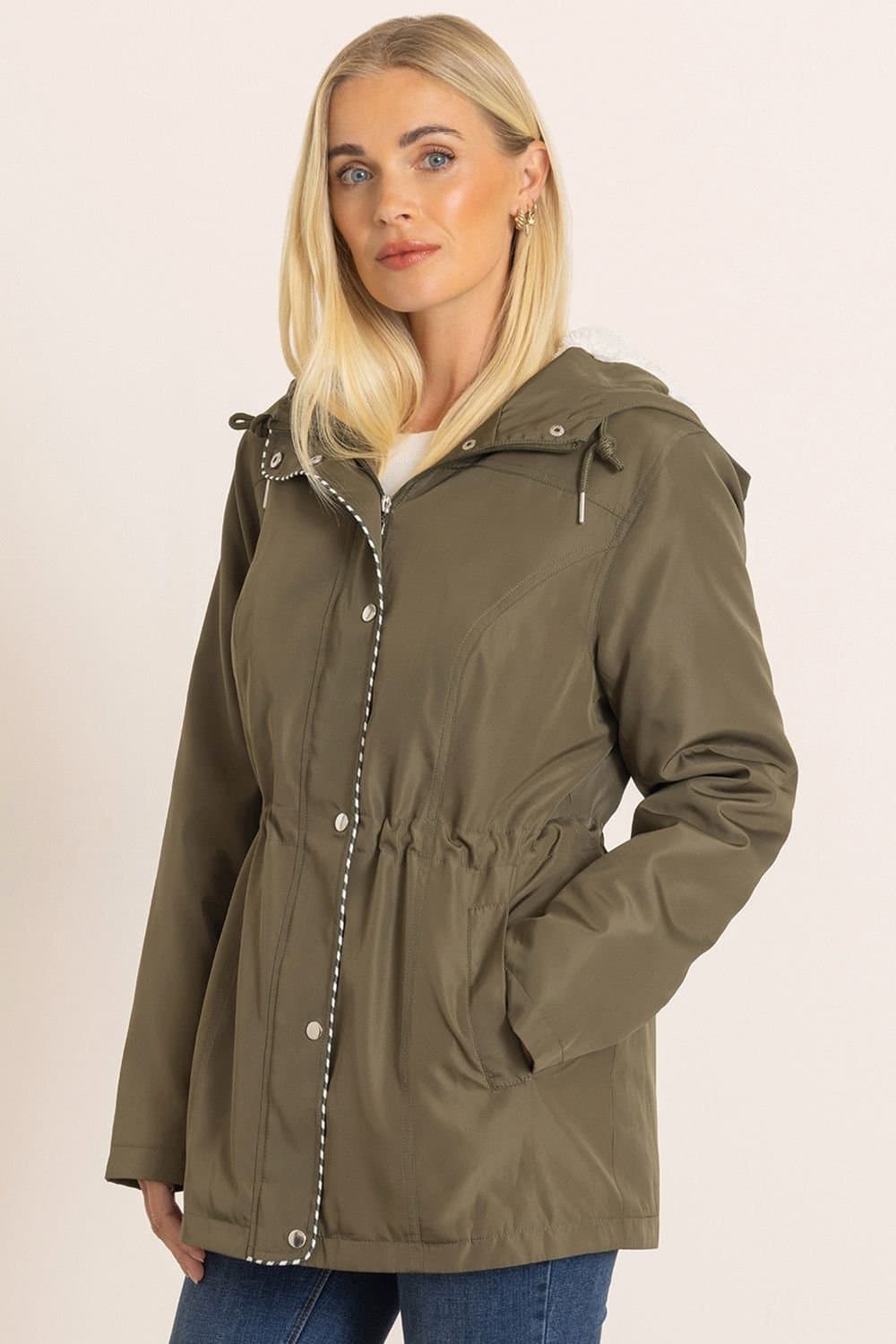 Klass. Klass. Women's Teddy Lined Hooded Jacket in Khaki