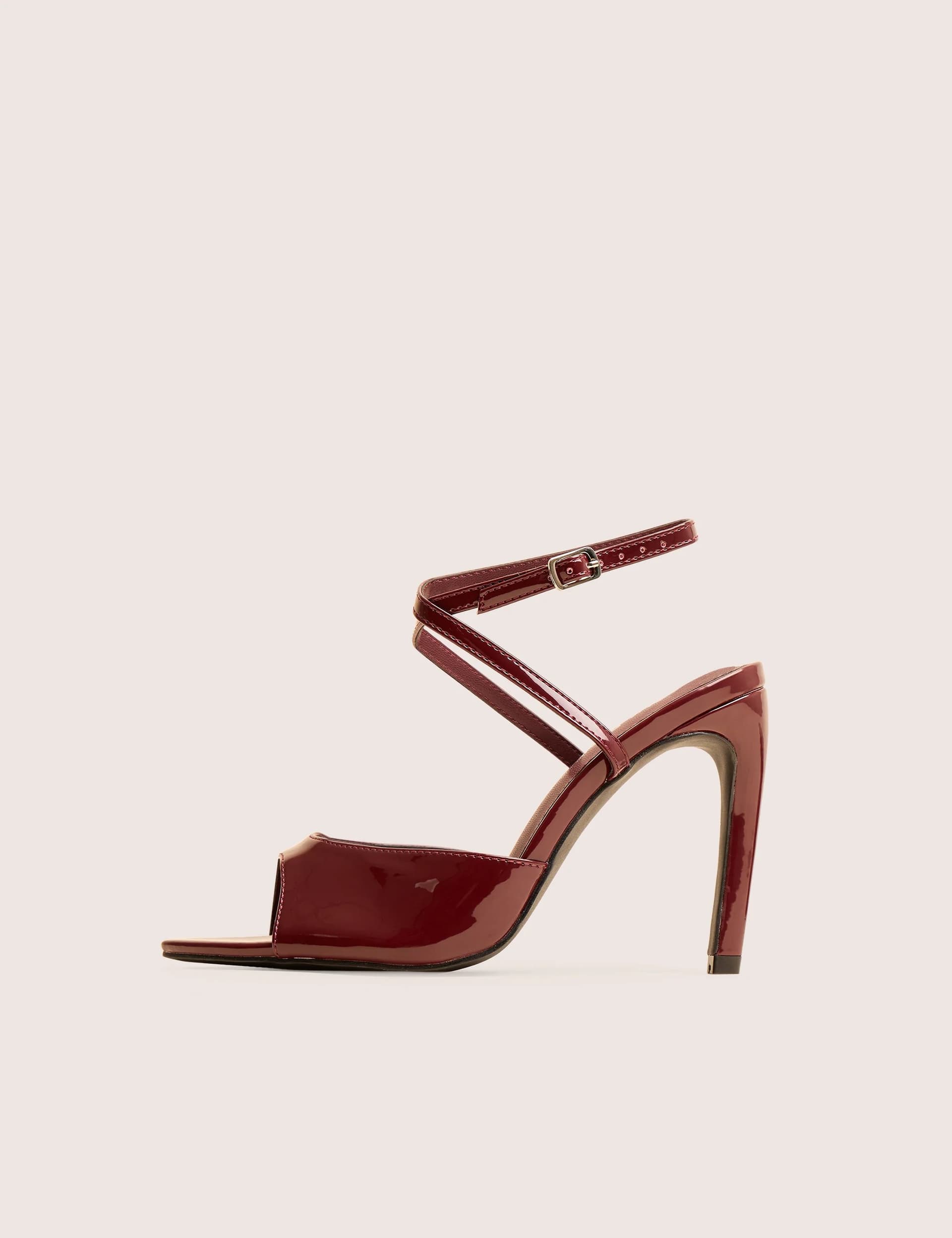 Public Desire Caught on Wine Peep Toe Curved High Heel