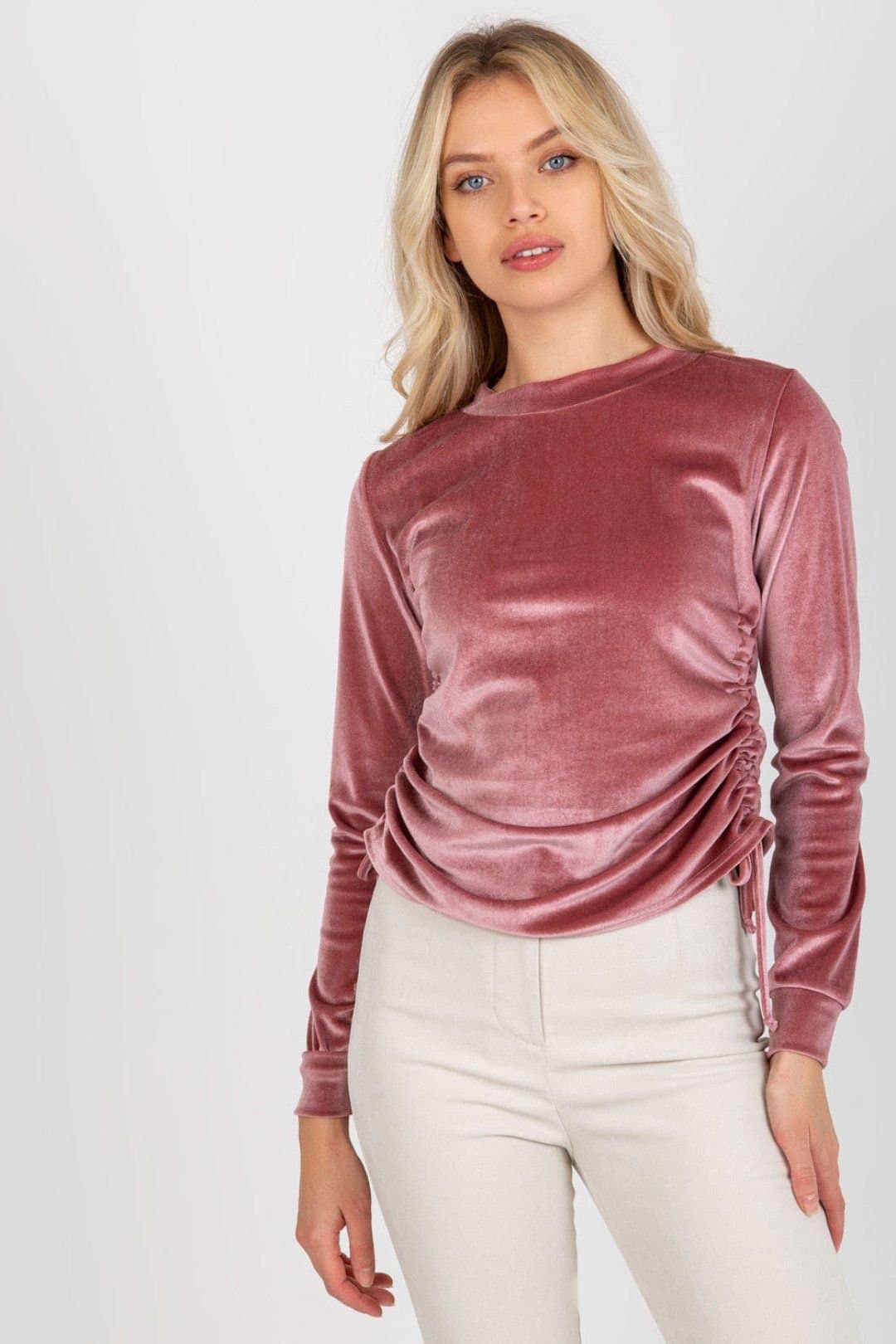 Love Lace Love Lace Women's Short Velour Blouse With Side Ties in Pink