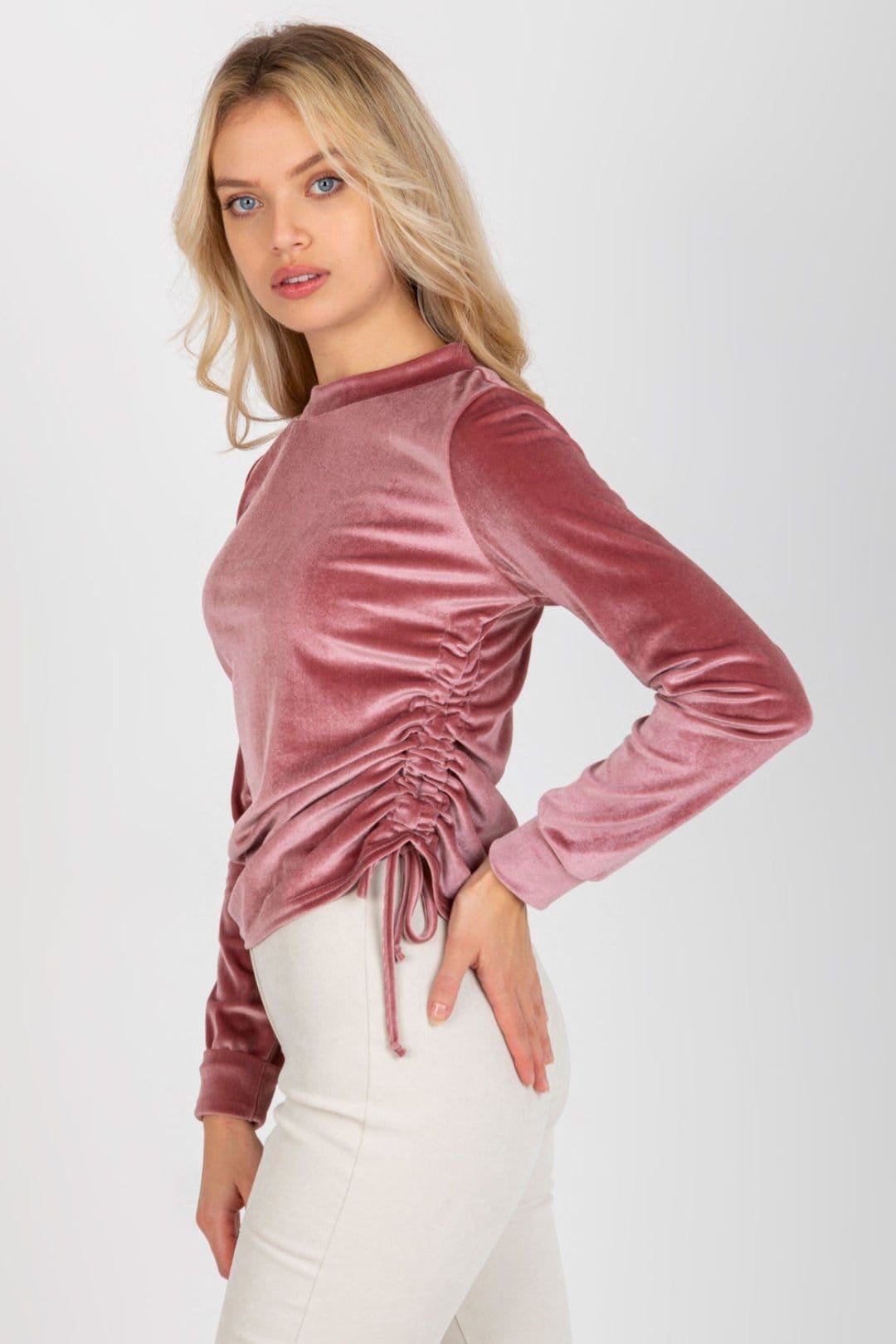 Love Lace Love Lace Women's Short Velour Blouse With Side Ties in Pink - 4