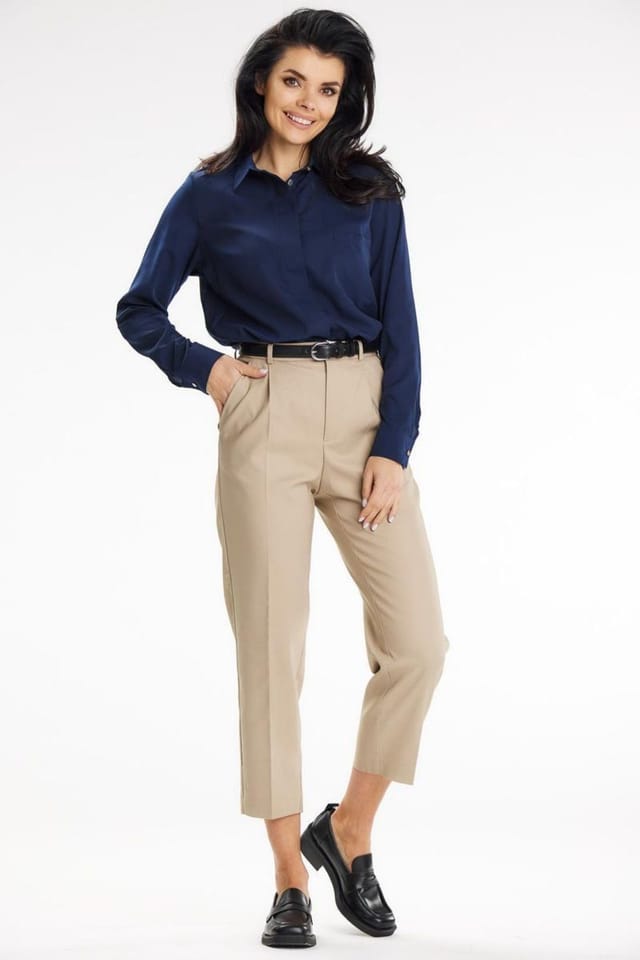 Love Lace Love Lace Women's Elegant Long Sleeve Office Shirt with Gold Button in Blue - 2