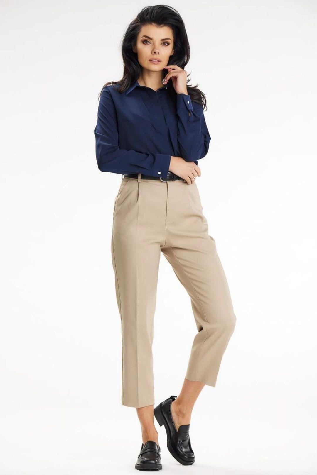 Love Lace Love Lace Women's Elegant Long Sleeve Office Shirt with Gold Button in Blue - 4