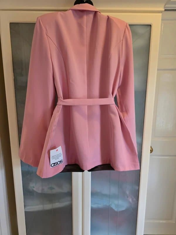 ASOS Asos luxe co ord collard button down blazer with belt in pink