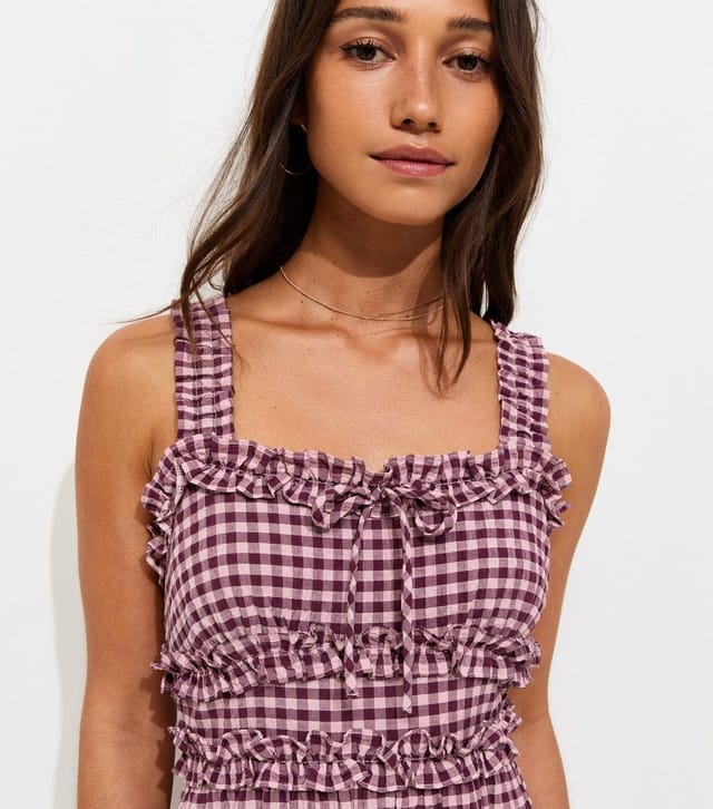 New Look Women's Pink Crinkle Texture Frill Trim Gingham Midi Dress New Look - 2