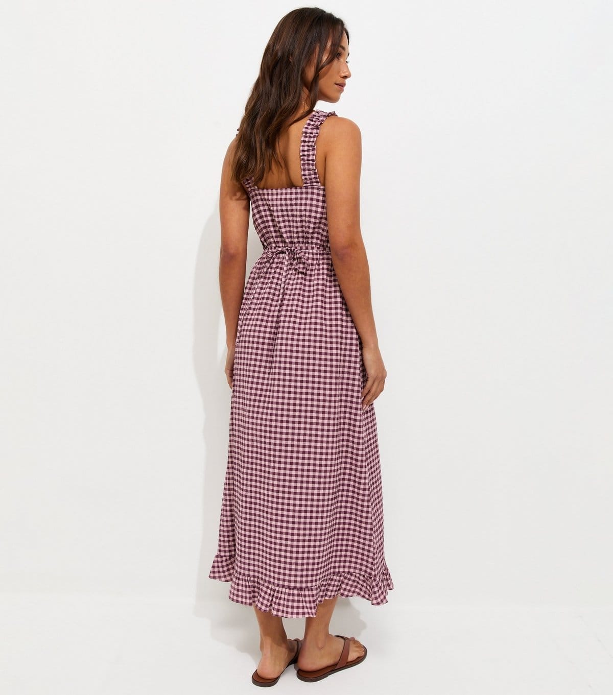 New Look Women's Pink Crinkle Texture Frill Trim Gingham Midi Dress New Look - 4