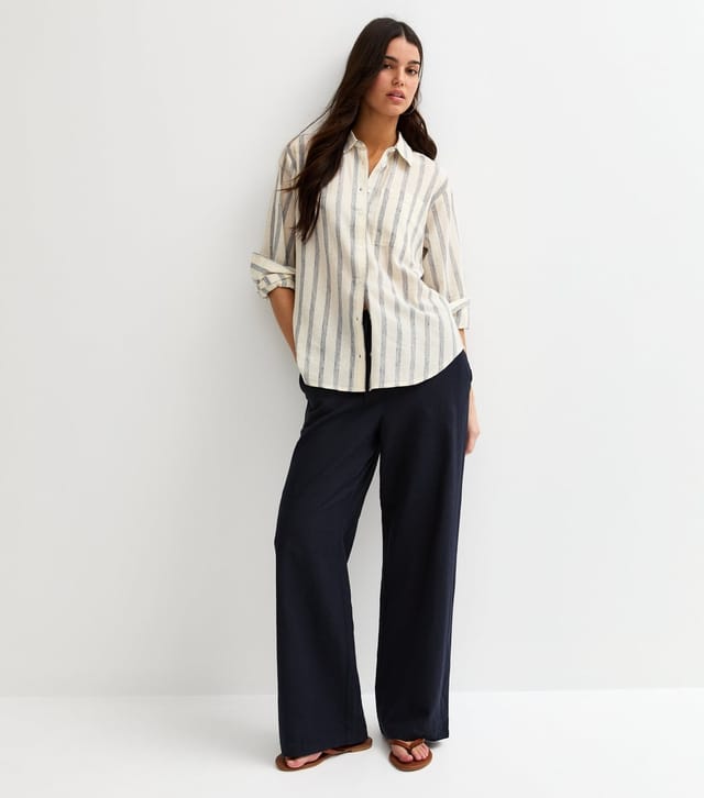 New Look Women's Cream and Blue Striped Long Sleeve Shirt New Look - 3