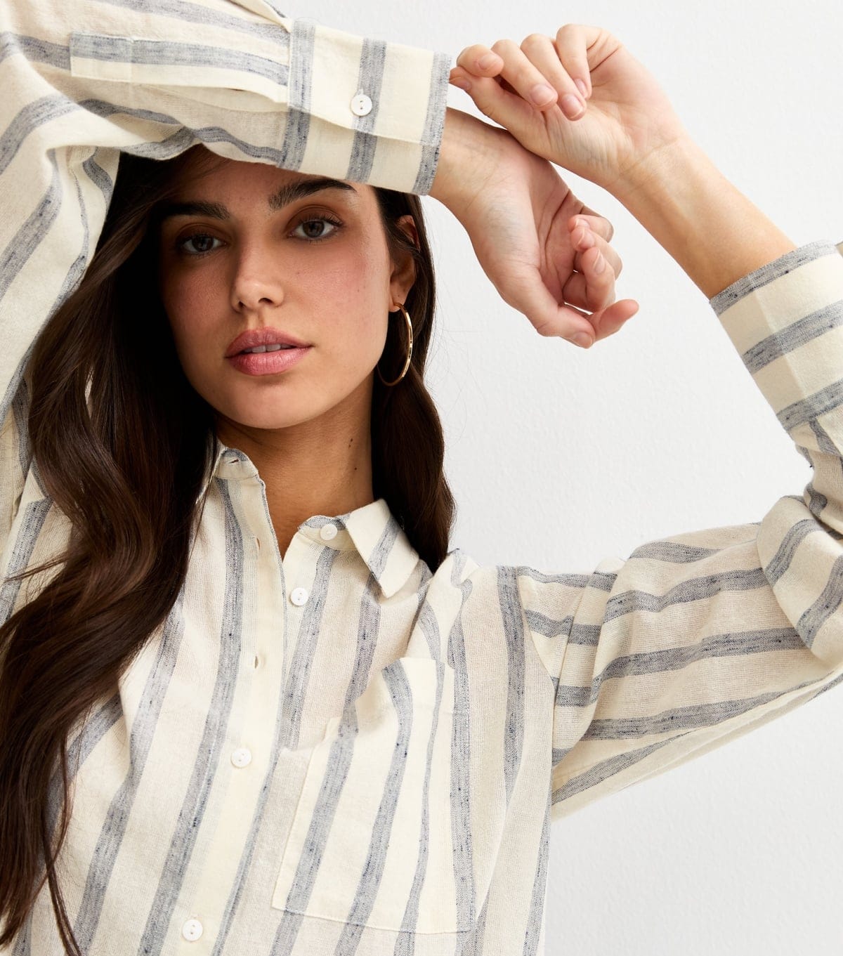 New Look Women's Cream and Blue Striped Long Sleeve Shirt New Look - 4