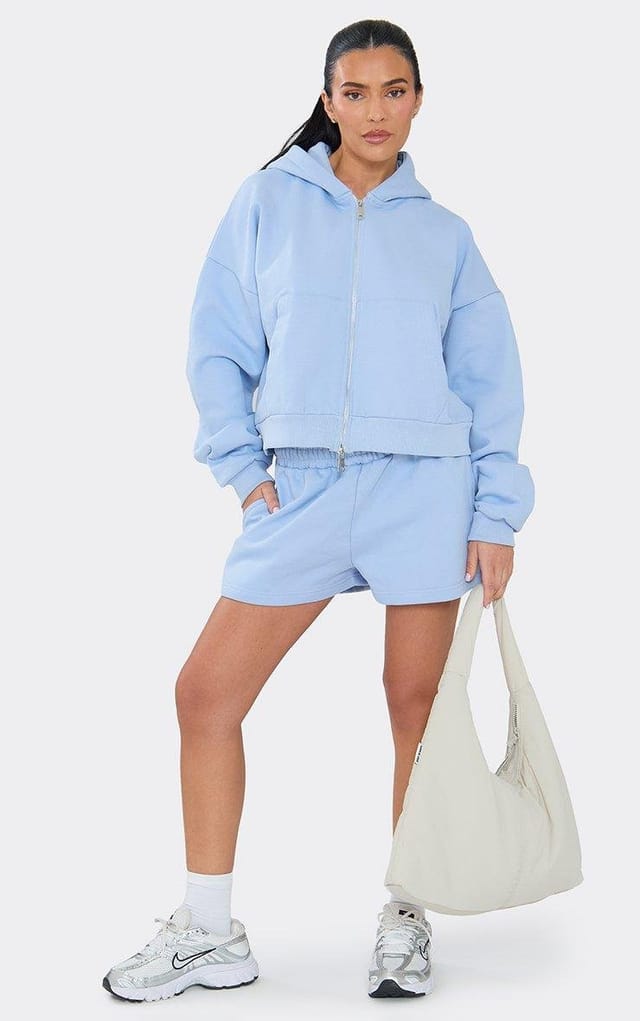 EGO Mid Rise Drawstring Waist Sweat Shorts In Blue, Women's Size UK 6 - 2