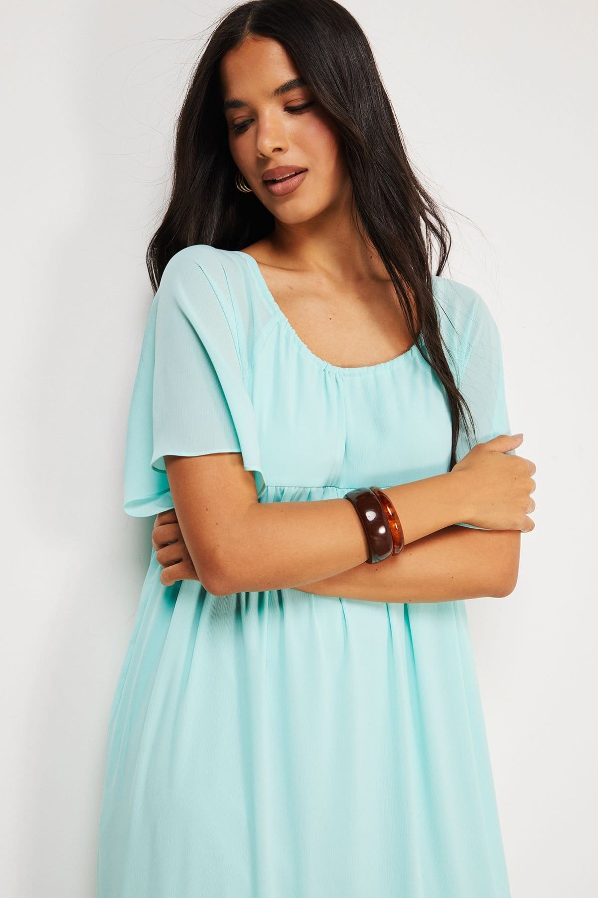 Warehouse Warehouse Women's Chiffon Tier Smock Midi Dress in Blue - 4