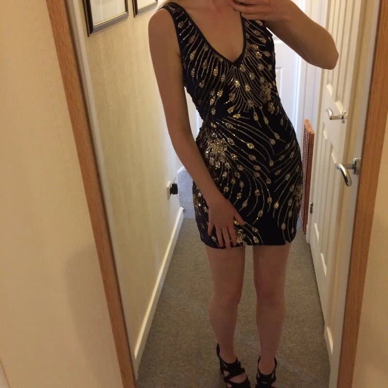 Look of the Day Navy velvet velour dress all gold sequin 6 bnwt