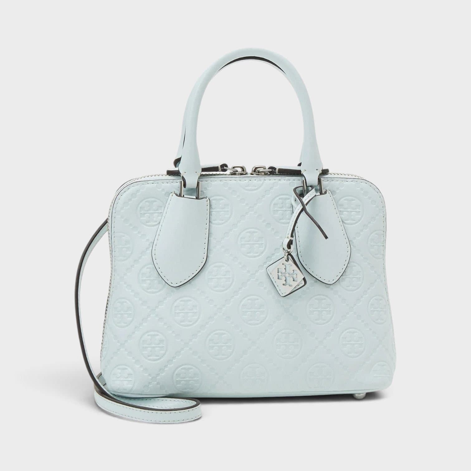TORY BURCH Tory Burch Women's Monogram T Logo Leather Mini Swing Bag Ice Blue in Pale Blue