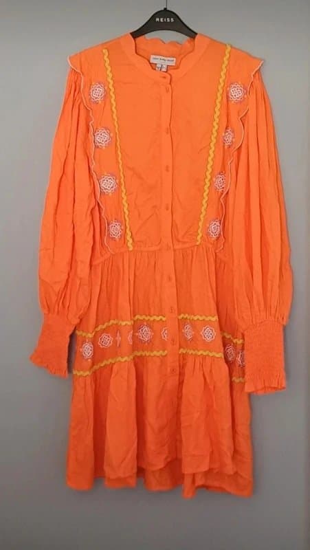 Never Fully Dressed Never Fully Dressed Orange Embroidered Mini Dress - size 14