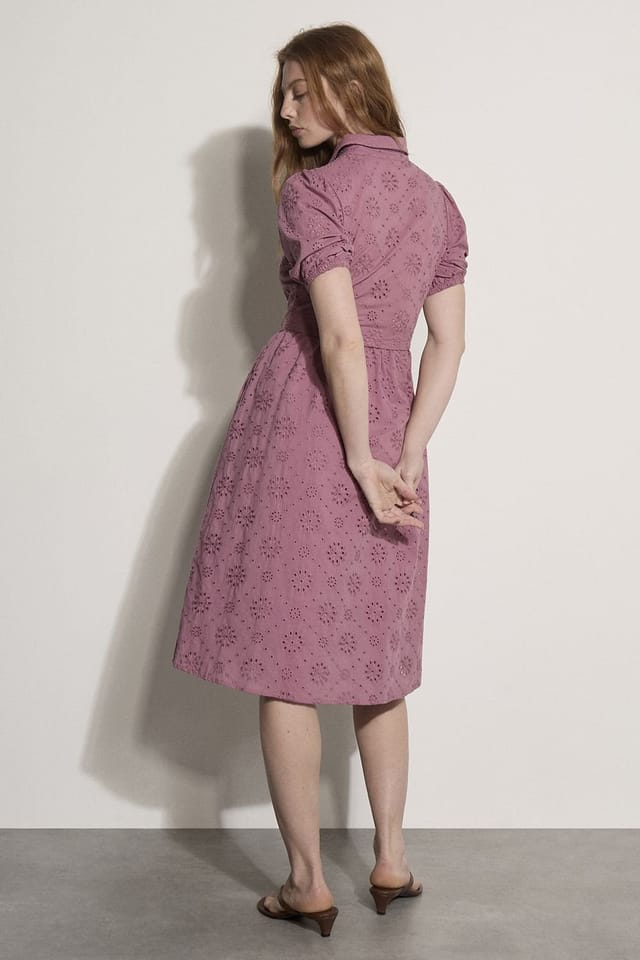 Apricot Apricot Women's Cotton Broderie Shirt Midi Dress in Burgundy - 3