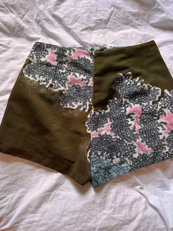 Topshop Printed High Waisted Skort Shorts Uk 8 Blue Khaki Pink Floral Abstract Wrap Front