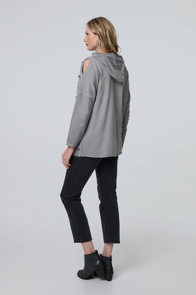 Izabel London Izabel London Women's Graphic Print Cut Out Layer Hoodie in Silver - 3