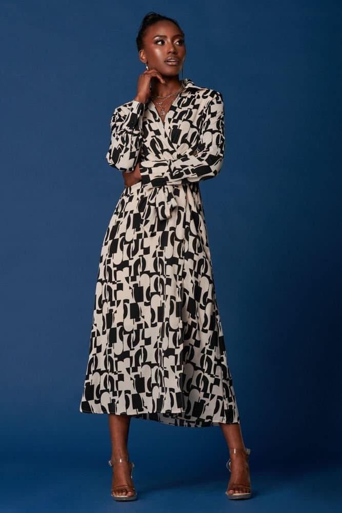 Jolie Moi Jolie Moi Women's Wrap Detail Shirt Maxi Dress in Cream