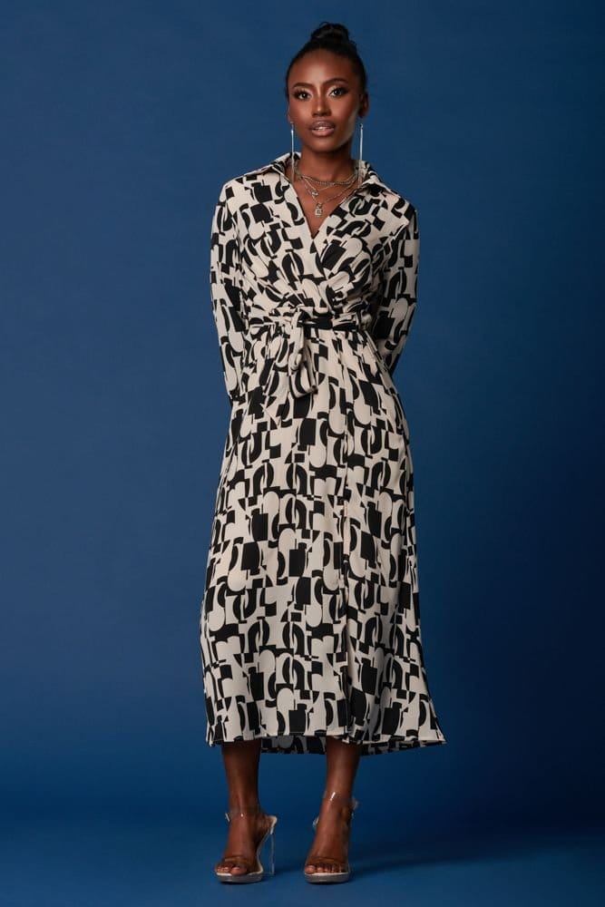 Jolie Moi Jolie Moi Women's Wrap Detail Shirt Maxi Dress in Cream - 4