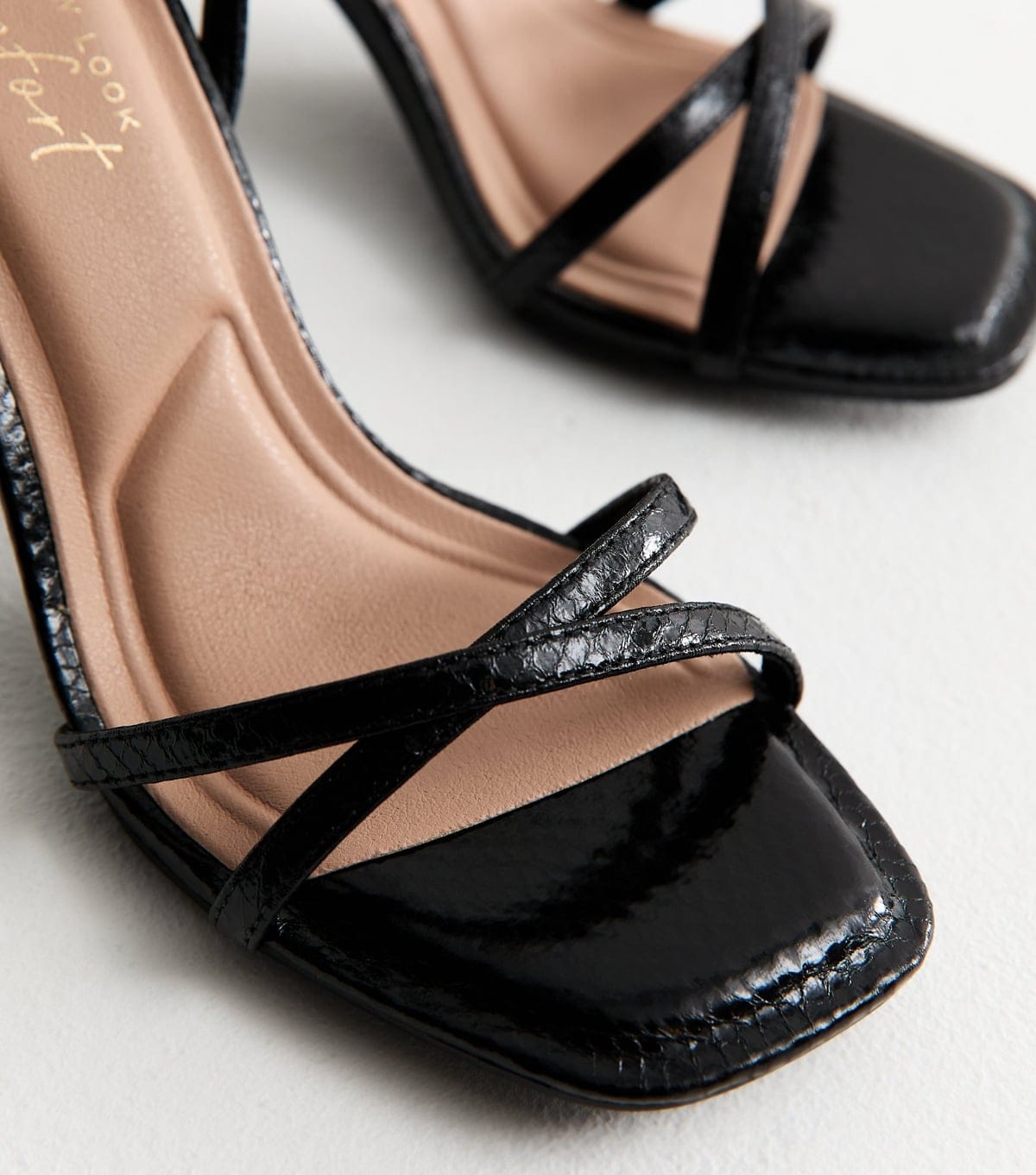 New Look Women's Black Faux Leather Snake Embossed Strappy Stiletto Sandals Vegan New Look - 4