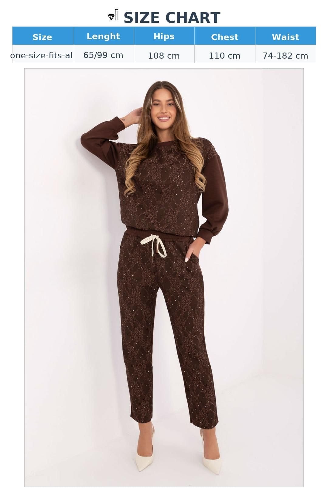 Love Lace Love Lace Women's Stylish Lace Bead Hoodie & Tapered Pants Set in Brown - 4