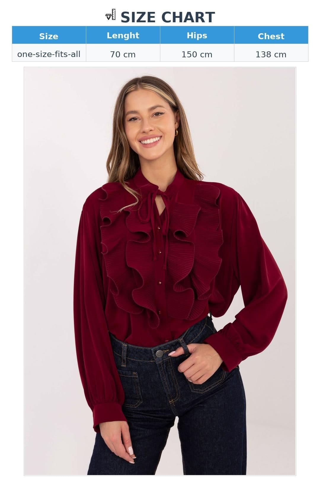 Love Lace Love Lace Women's Long Sleeve Pleated Jabot Tie Neck Shirt in Burgundy - 4