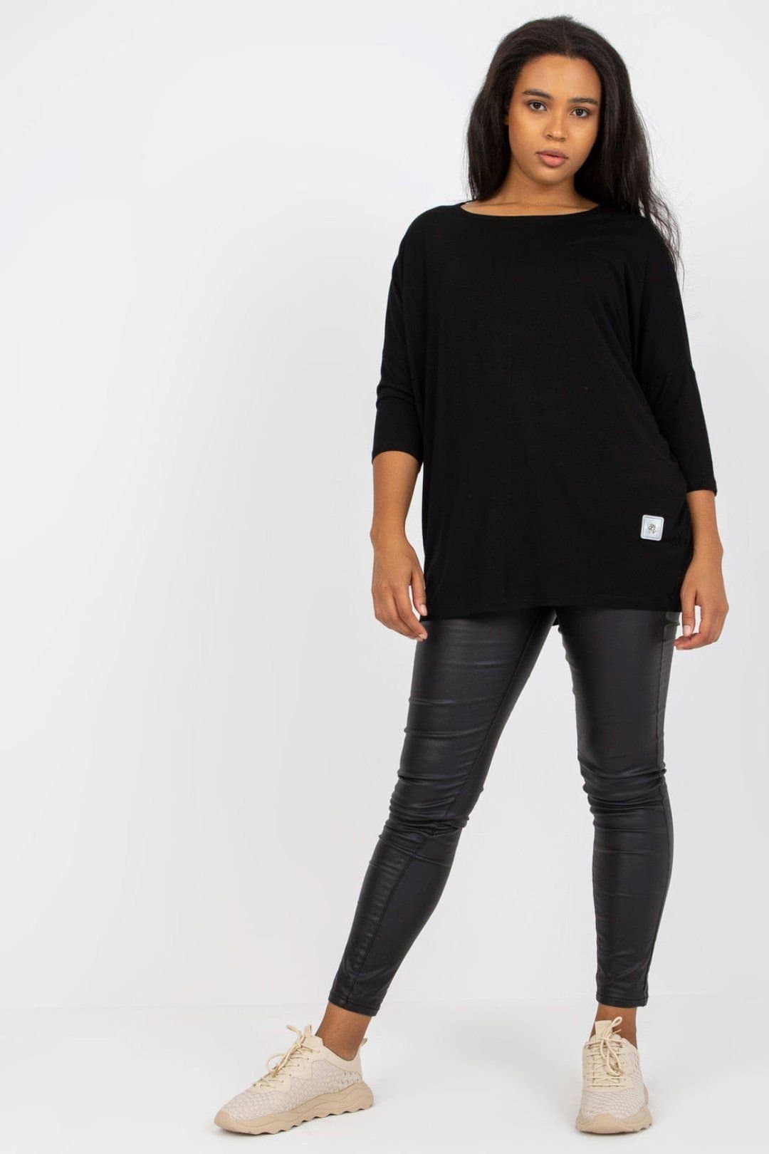 Love Lace Love Lace Women's Plus Size 3/4 Sleeve Boat Neck Blouse in Black
