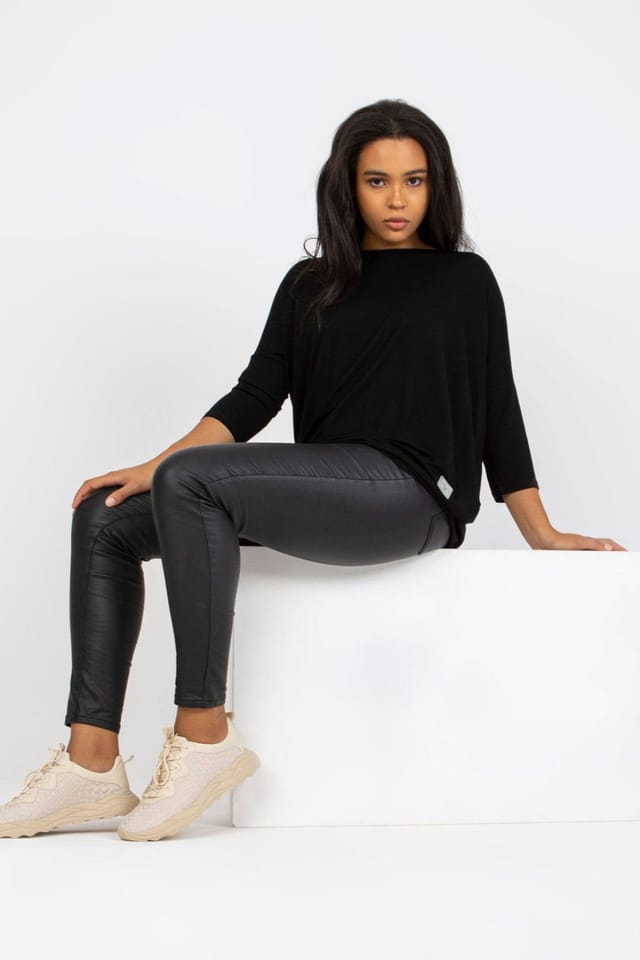 Love Lace Love Lace Women's Plus Size 3/4 Sleeve Boat Neck Blouse in Black - 2