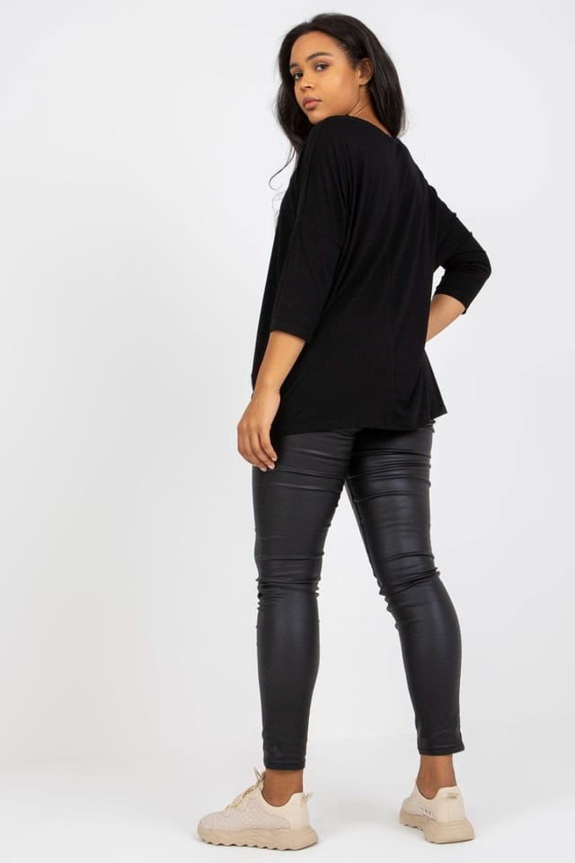 Love Lace Love Lace Women's Plus Size 3/4 Sleeve Boat Neck Blouse in Black - 3