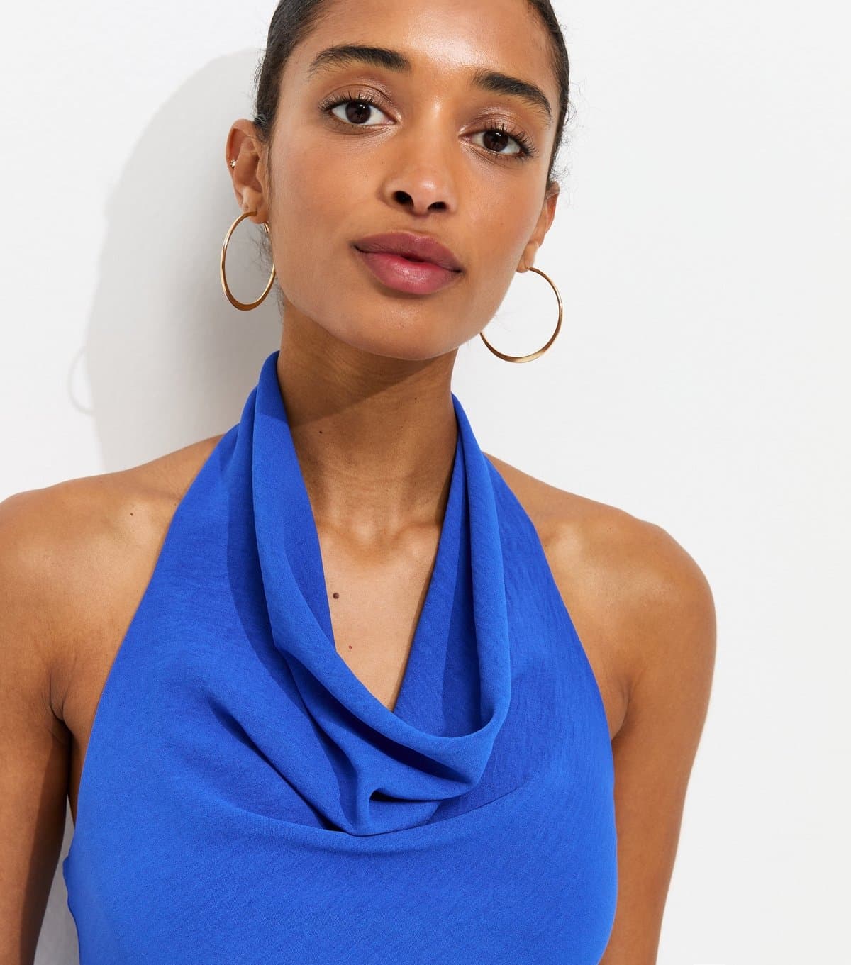 New Look Women's Bright Blue Cowl Halter Neck Top New Look