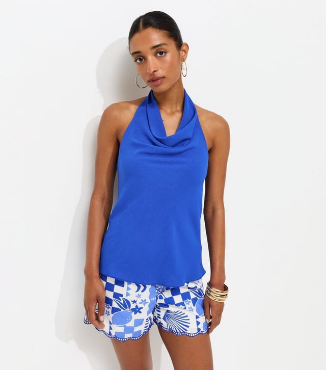 New Look Women's Bright Blue Cowl Halter Neck Top New Look - 2