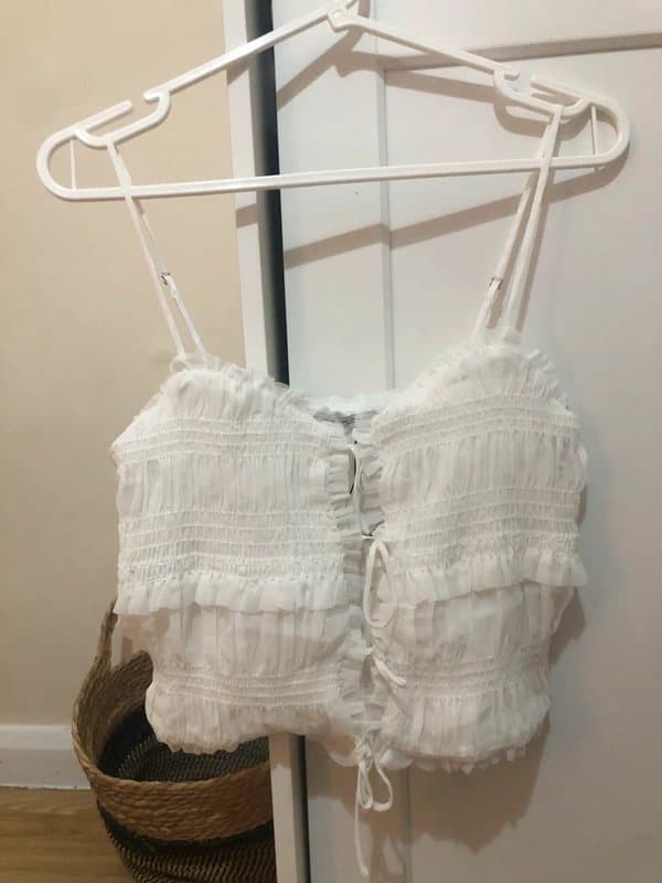 Bershka White tulle layered tie cami top