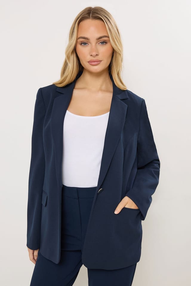 M&Co M&Co Women's Button Front Tailored Blazer in Mid Navy - 3