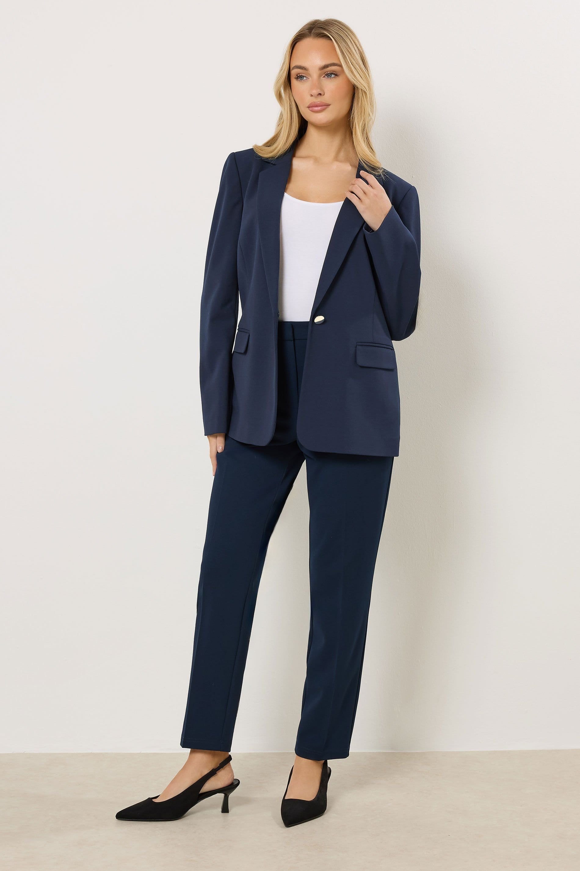 M&Co M&Co Women's Button Front Tailored Blazer in Mid Navy - 4