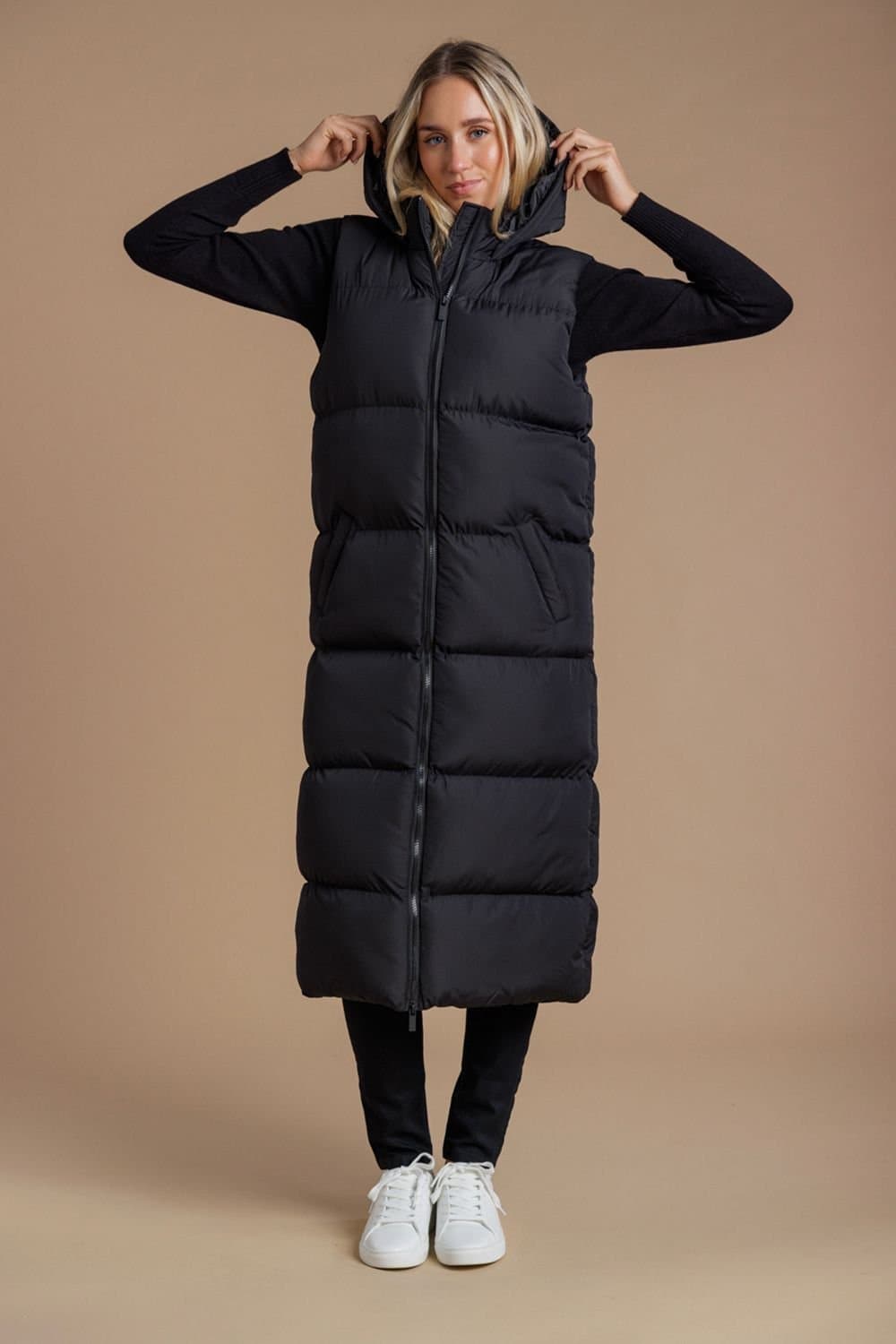 French Connection French Connection Women's Longline Padded Gilet with Hood in Black