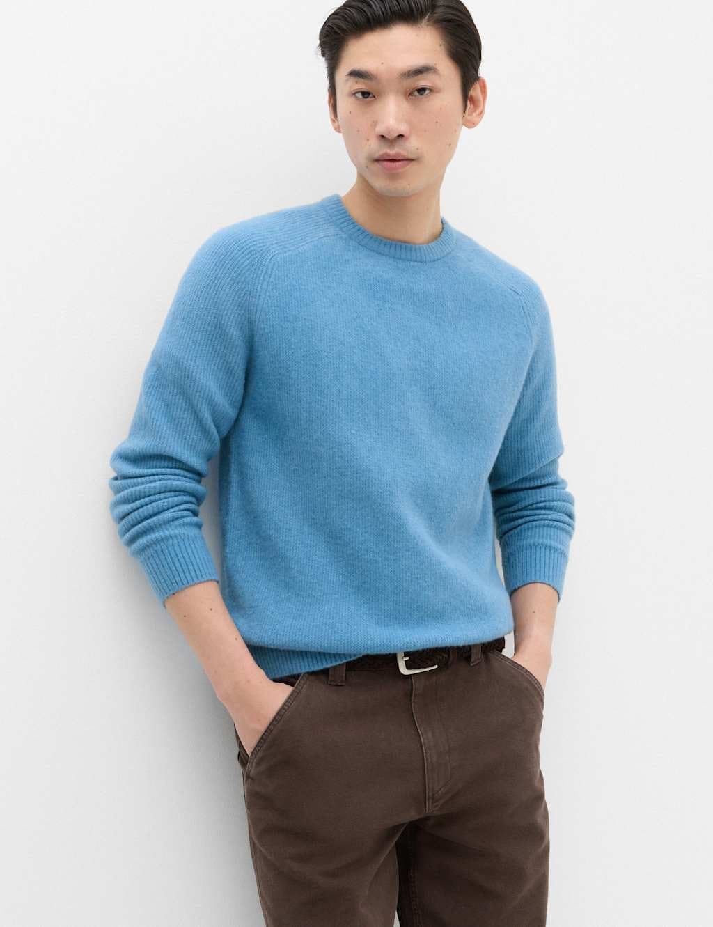 Marks & Spencer M&S Supersoft Crew Neck Jumper with Wool Mid Blue