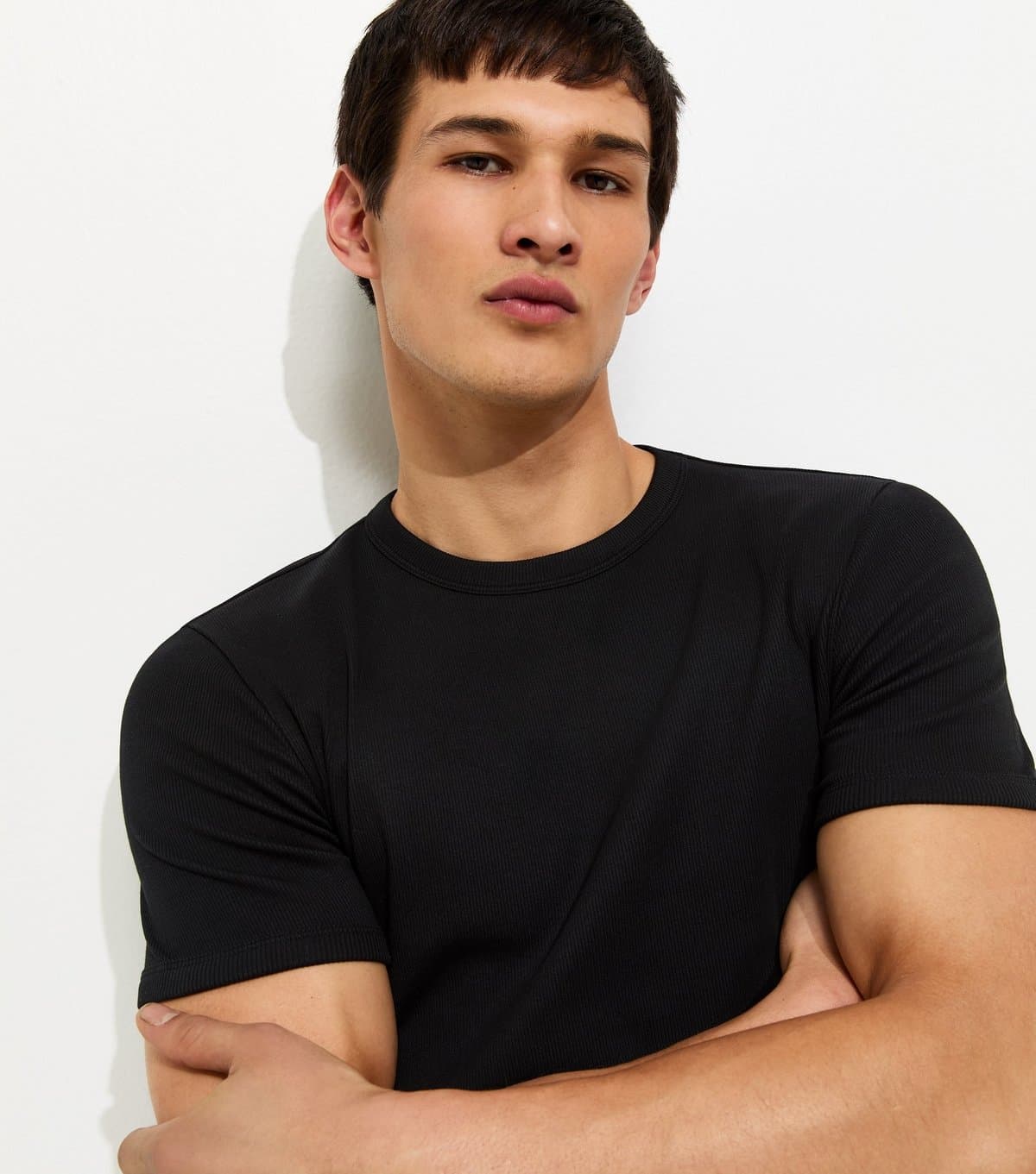 New Look Men's Black Muscle Fit Ribbed Jersey T-Shirt New Look