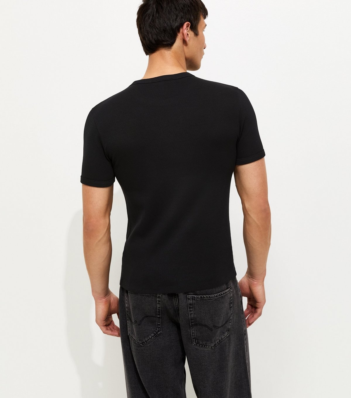 New Look Men's Black Muscle Fit Ribbed Jersey T-Shirt New Look - 4