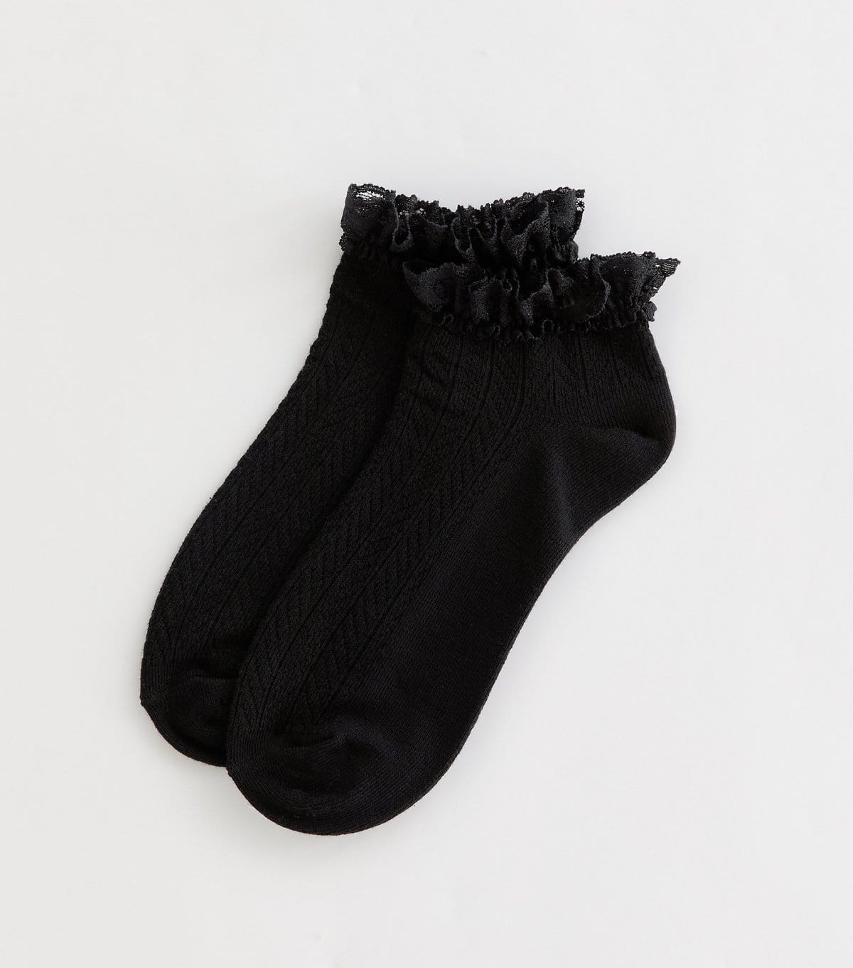 New Look Black Herringbone Frilly Lace Trim Trainer Socks New Look - 1