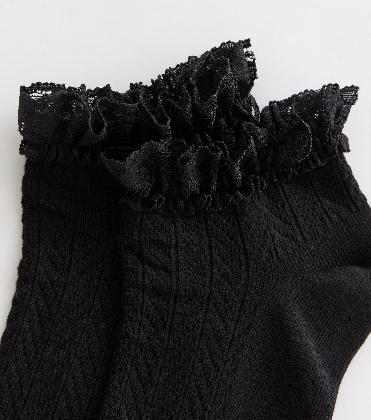 New Look Black Herringbone Frilly Lace Trim Trainer Socks New Look - 2