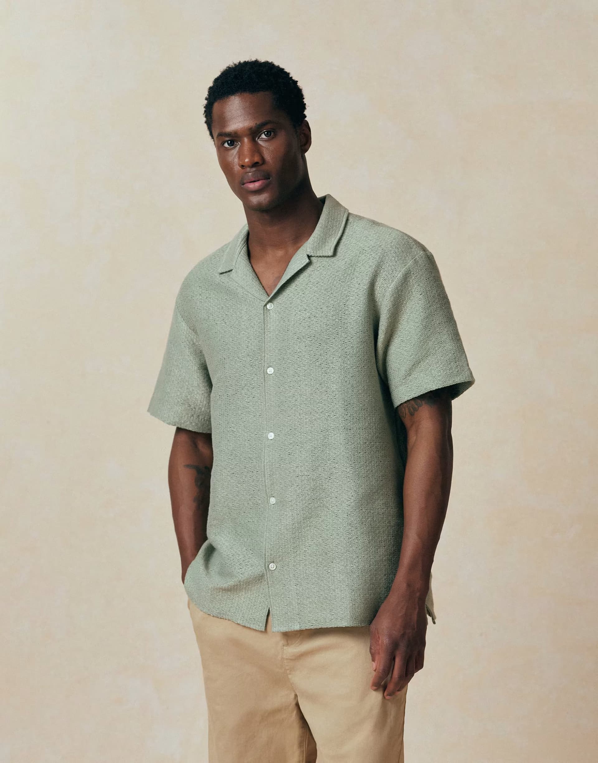 ASOS Jack & Jones textured print shirt in sage green