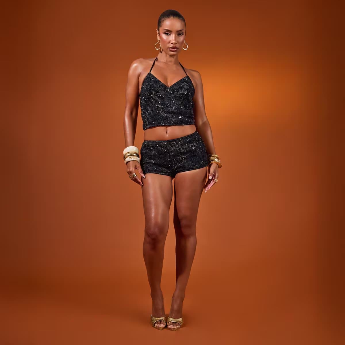 EGO Low Rise Mini Shorts In Black Floral Texture, Women's Size UK 6