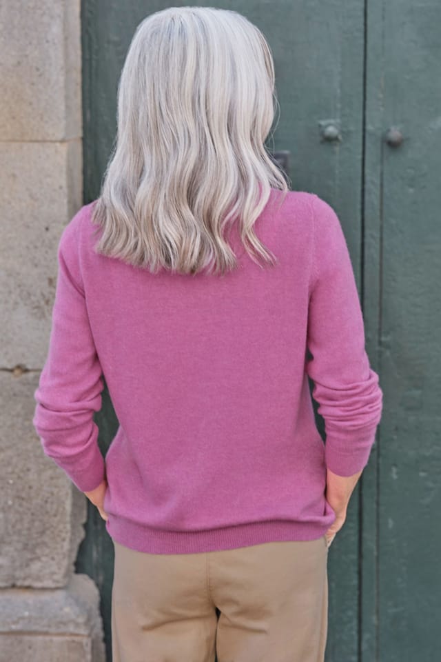 WoolOvers WoolOvers Women's Cashmere & Merino Classic V Neck Cardigan in Dusty Pink - 3
