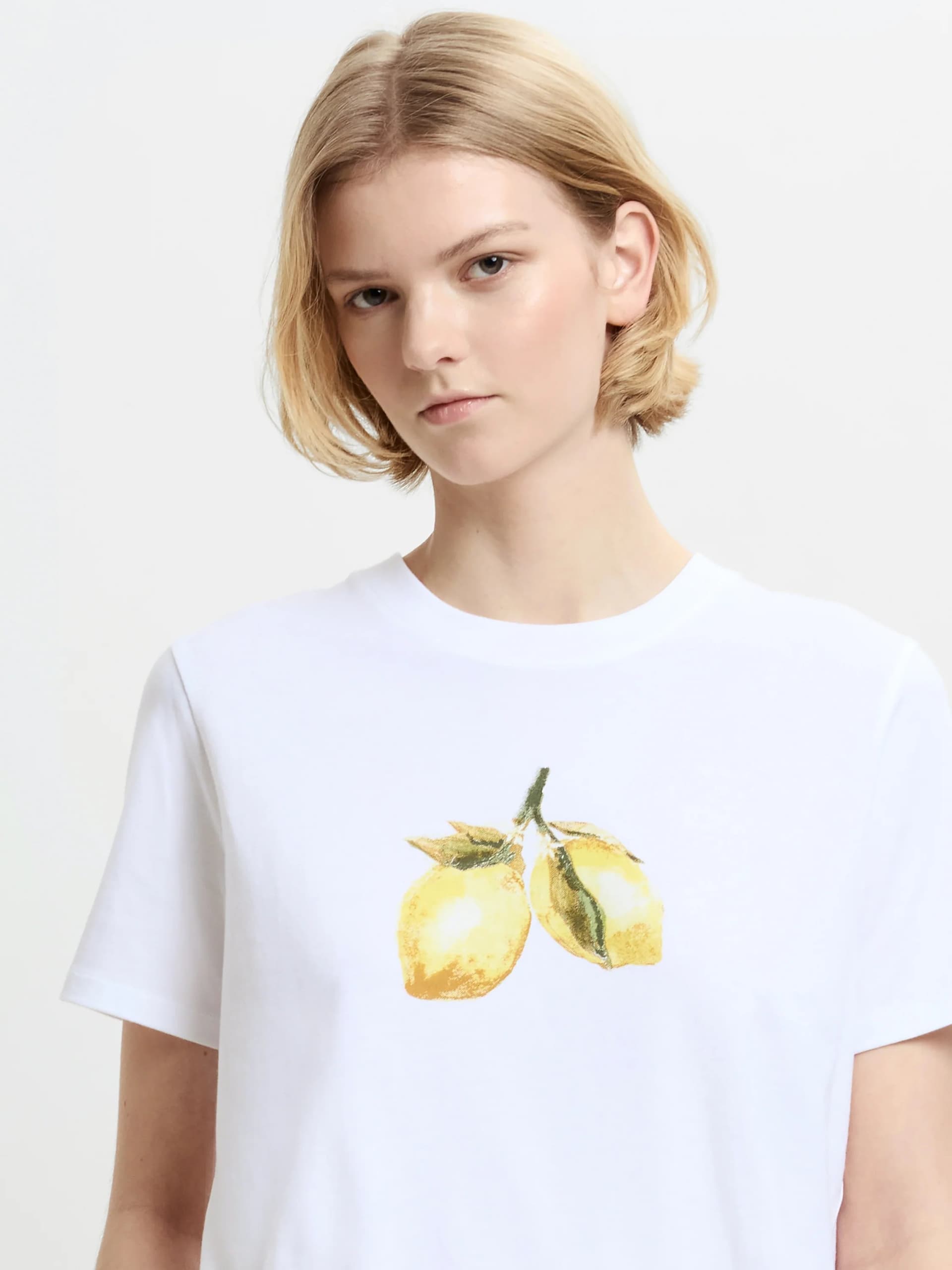 French Connection Lemons White Cotton Graphic T-Shirt Linen White / Yellow
