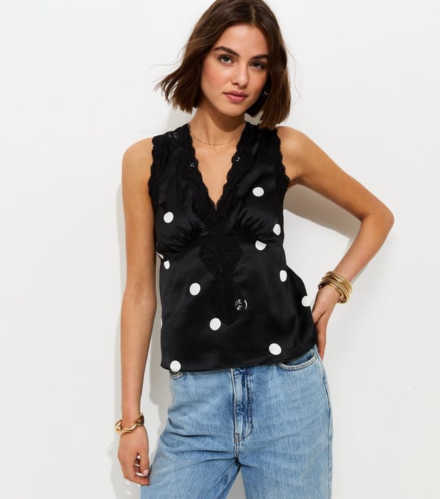 New Look Women's Black Satin Polka Dot Sleeveless Top New Look - 2